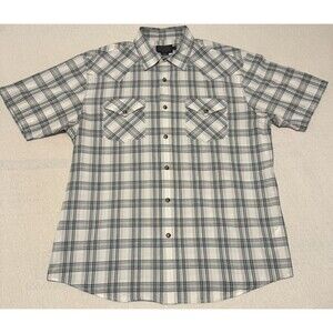 Pendleton Frontier Men’s Size Large Plaid Pearl Snap Short Sleeve Shirt White
